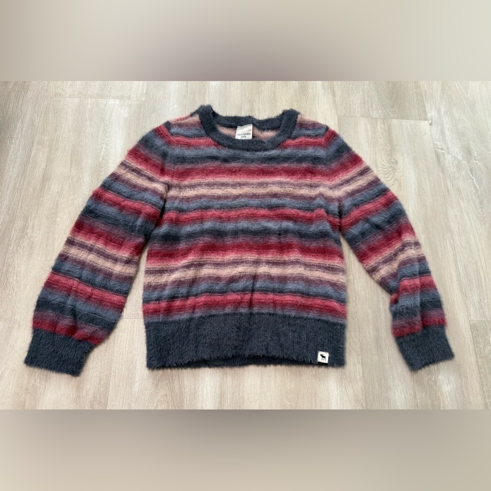 Abercrombie Kids Pullover Sweater Girls 7/8 Multi Striped Excellent Fuzzy Knit